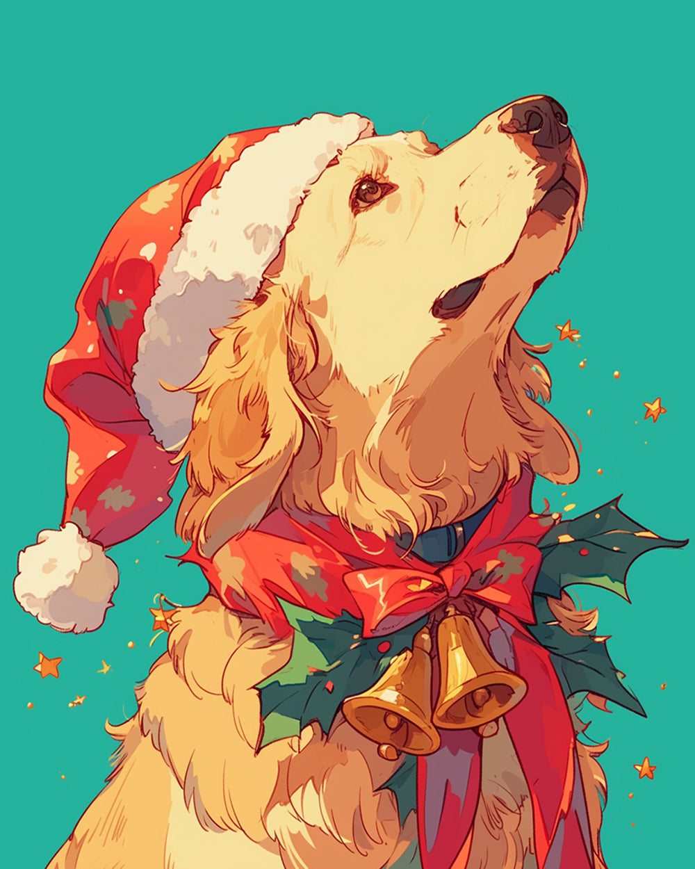 Golden Retriever met Kerstmuts en Bel Diamond Painting