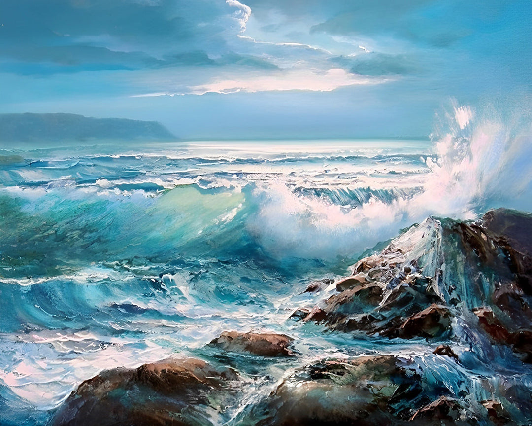 Golven die tegen de Rotsen slaan Diamond Painting