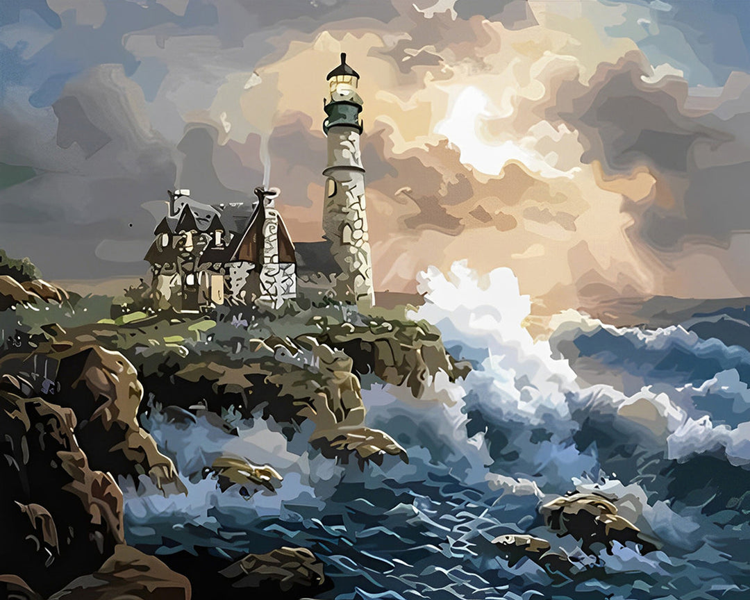 Golven en Vuurtoren Diamond Painting