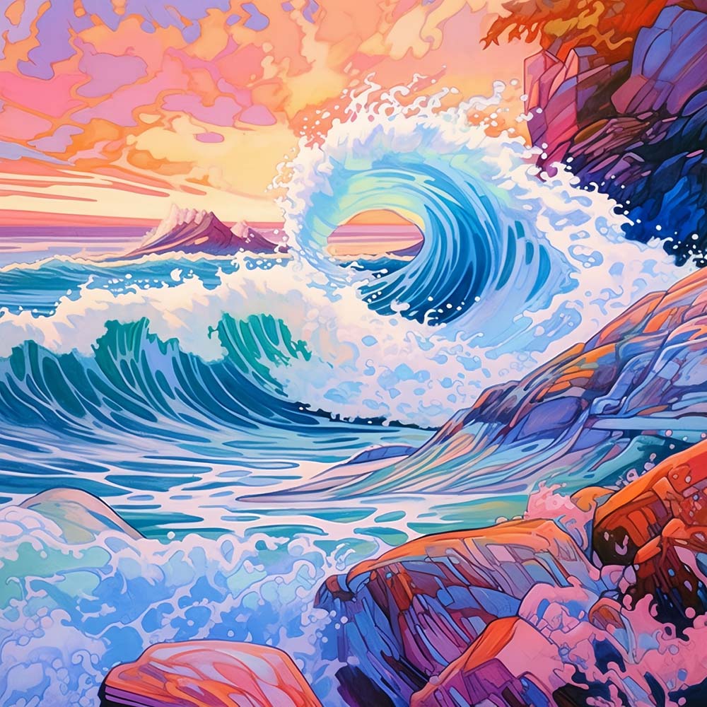 Golven Slaan tegen de Rotsen Diamond Painting