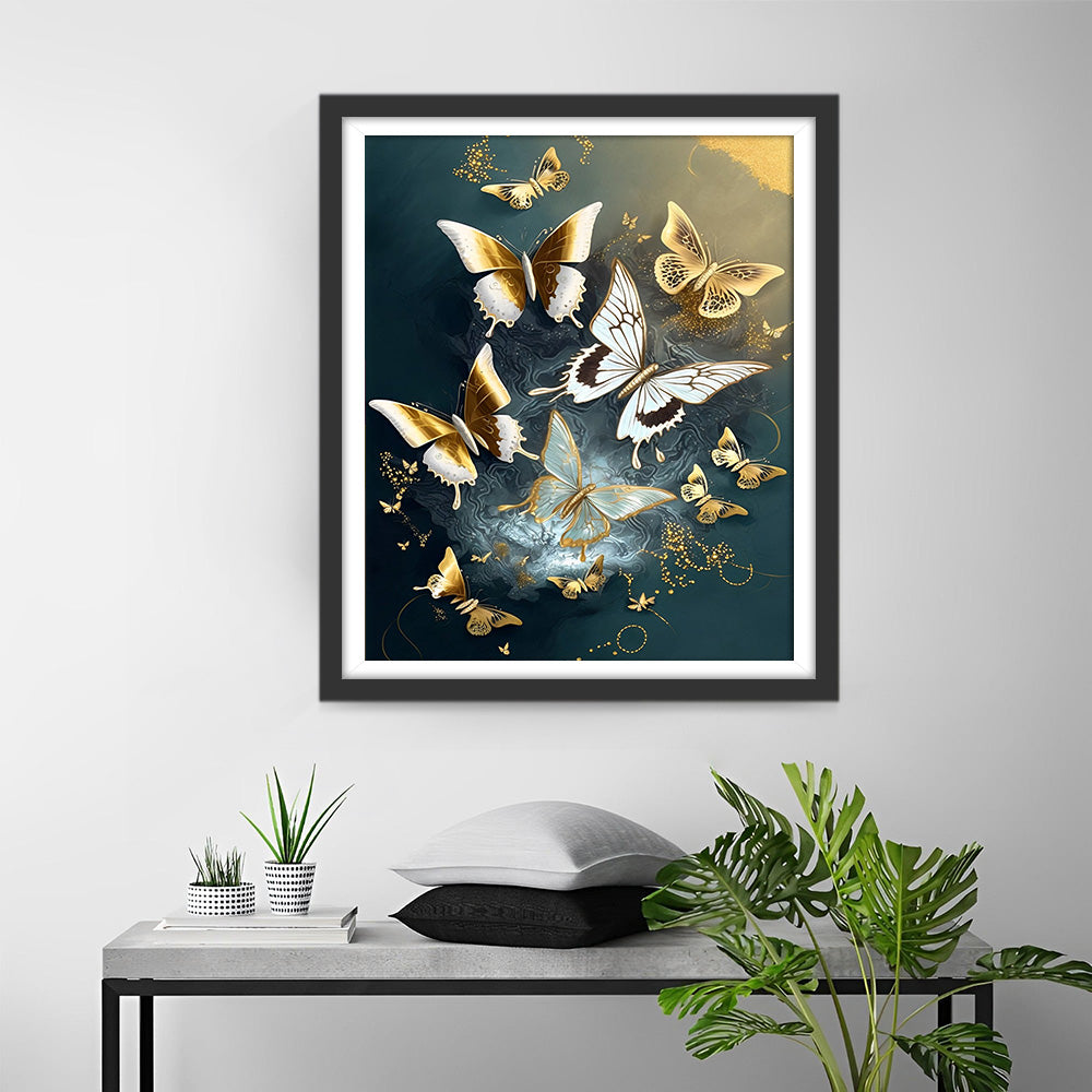 Gouden en Witte Vlinders Diamond Painting