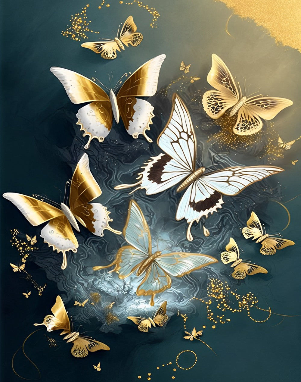 Gouden en Witte Vlinders Diamond Painting