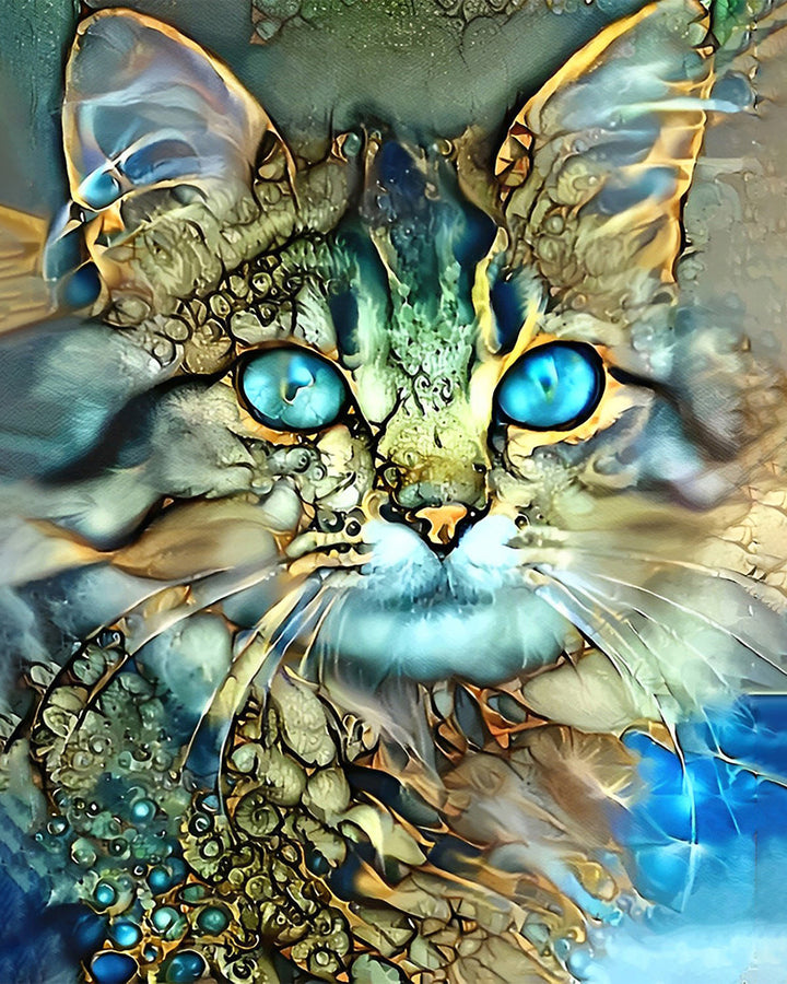 Gouden Kat met Blauwe Ogen Diamond Painting