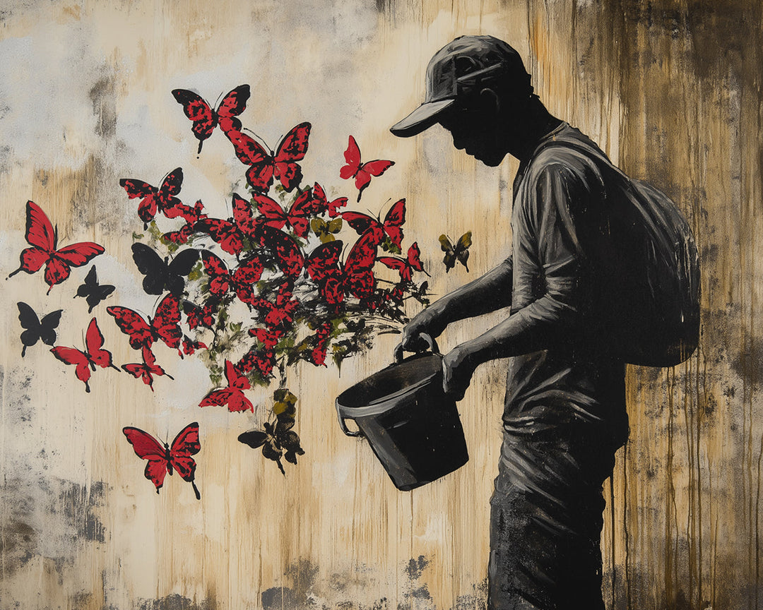 Graffiti Man en Vlinders Diamond Painting