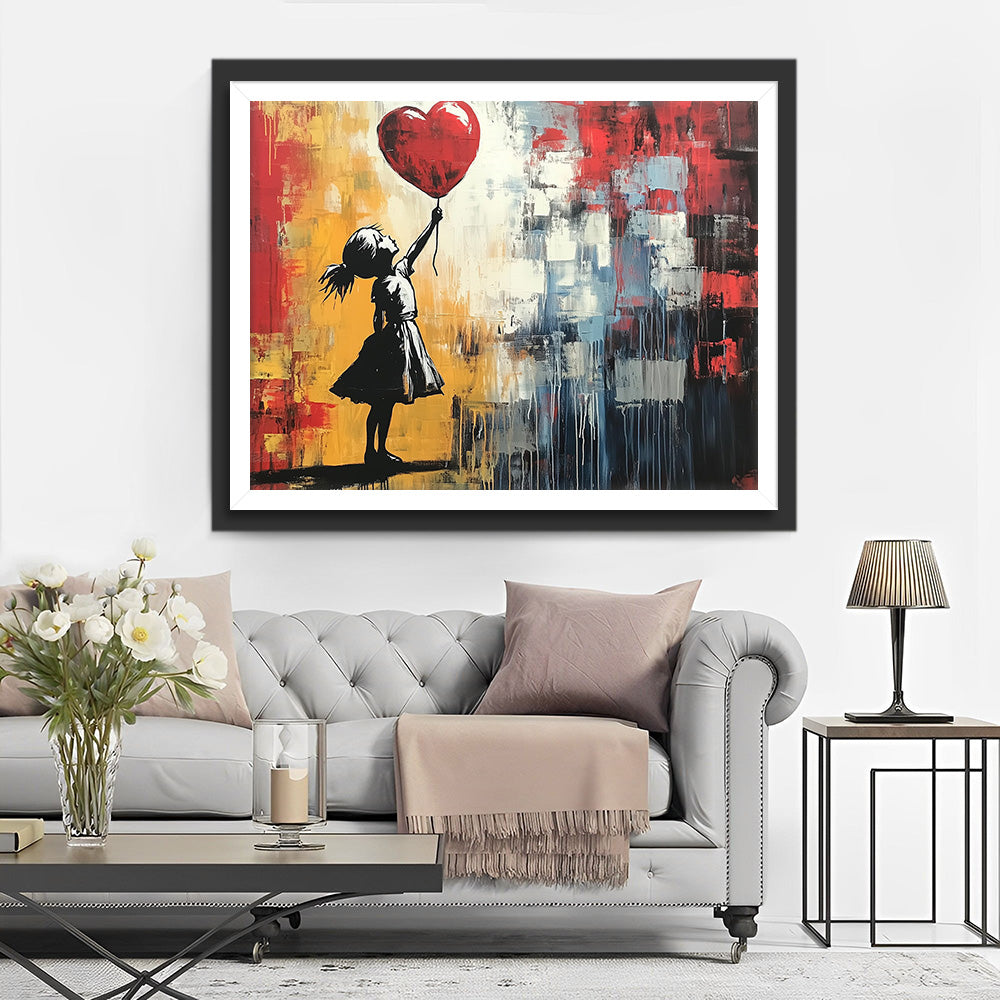 Graffiti Meisje en een Rood Hart Ballon Diamond Painting