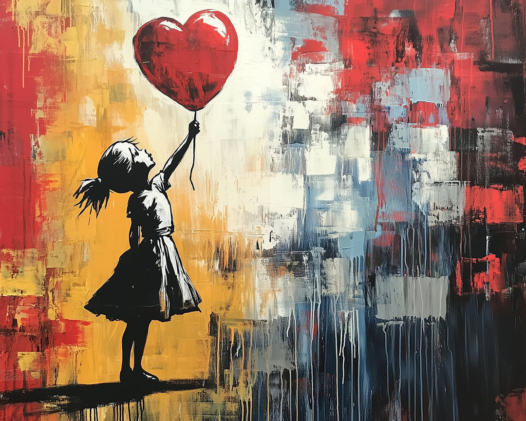 Graffiti Meisje en een Rood Hart Ballon Diamond Painting