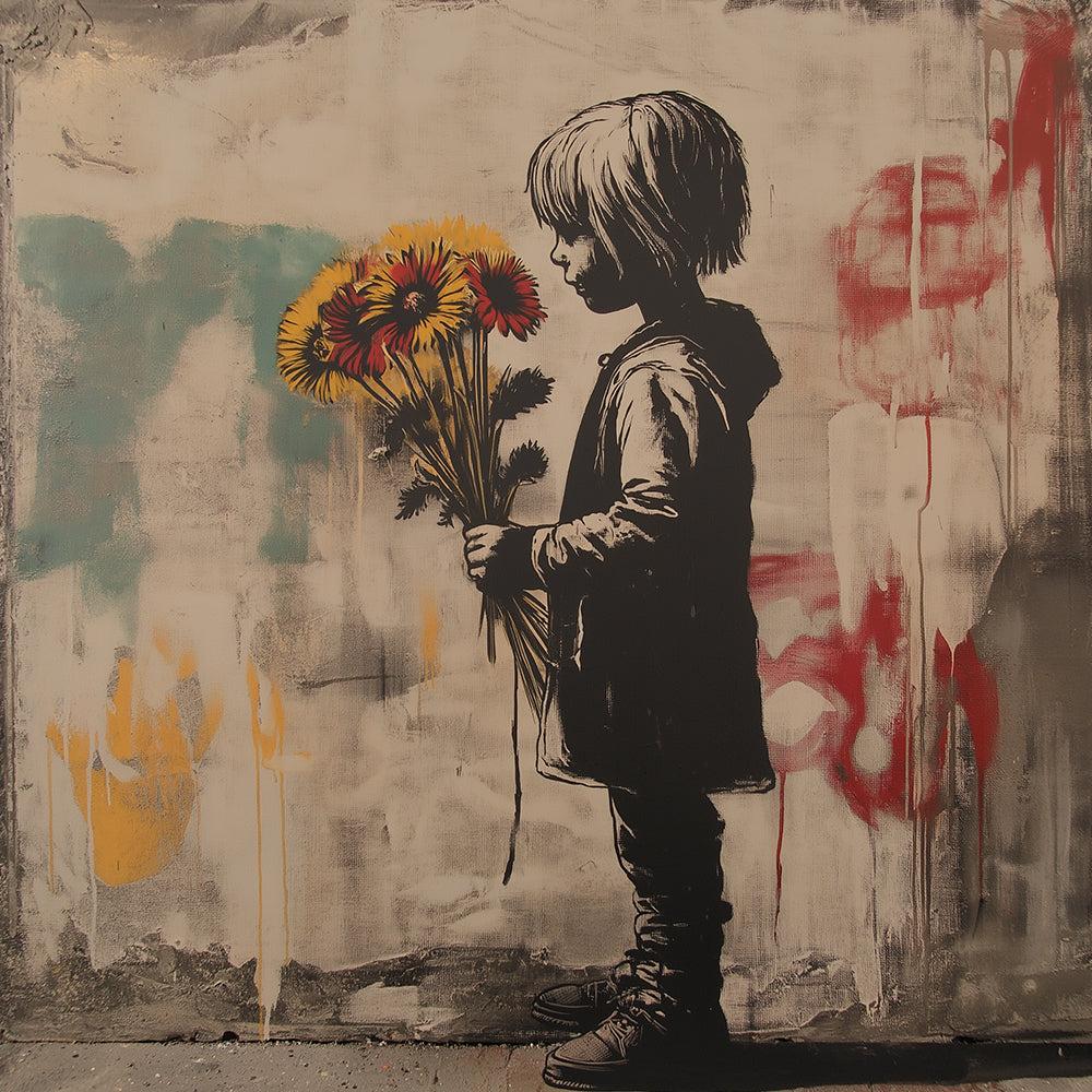 Graffiti Meisje en Gele Chrysant Diamond Painting