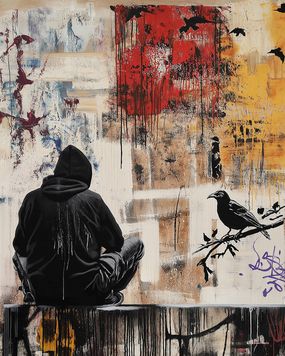 Graffiti Stijl Man en Raaf Diamond Painting