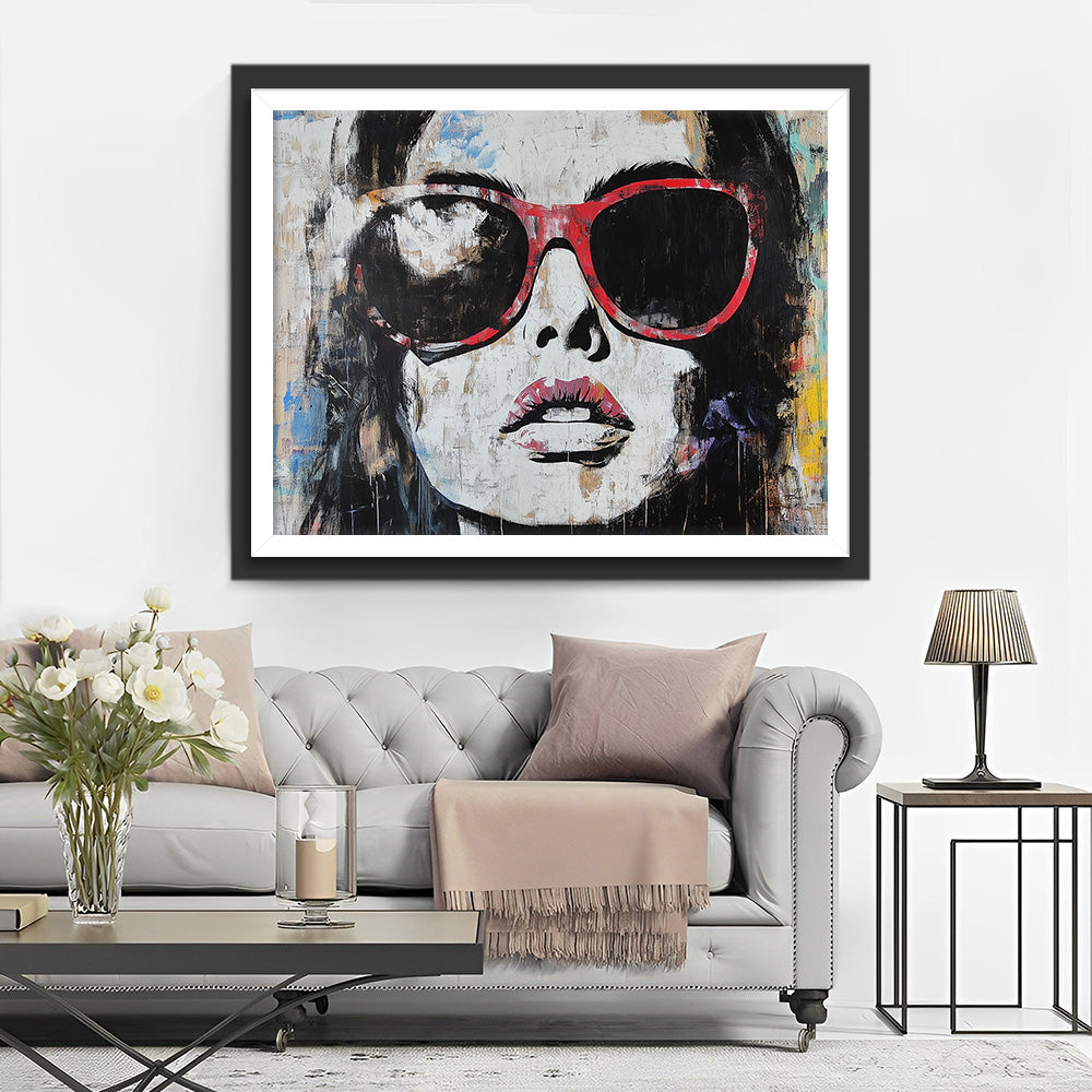 Graffiti van Coole Vrouw met Rode Zonnebril Diamond Painting