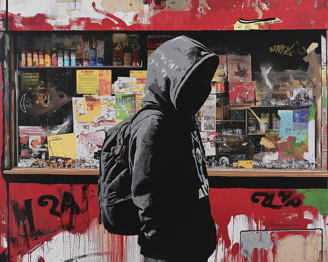 Graffiti Winkel en Man met Hoodie Diamond Painting