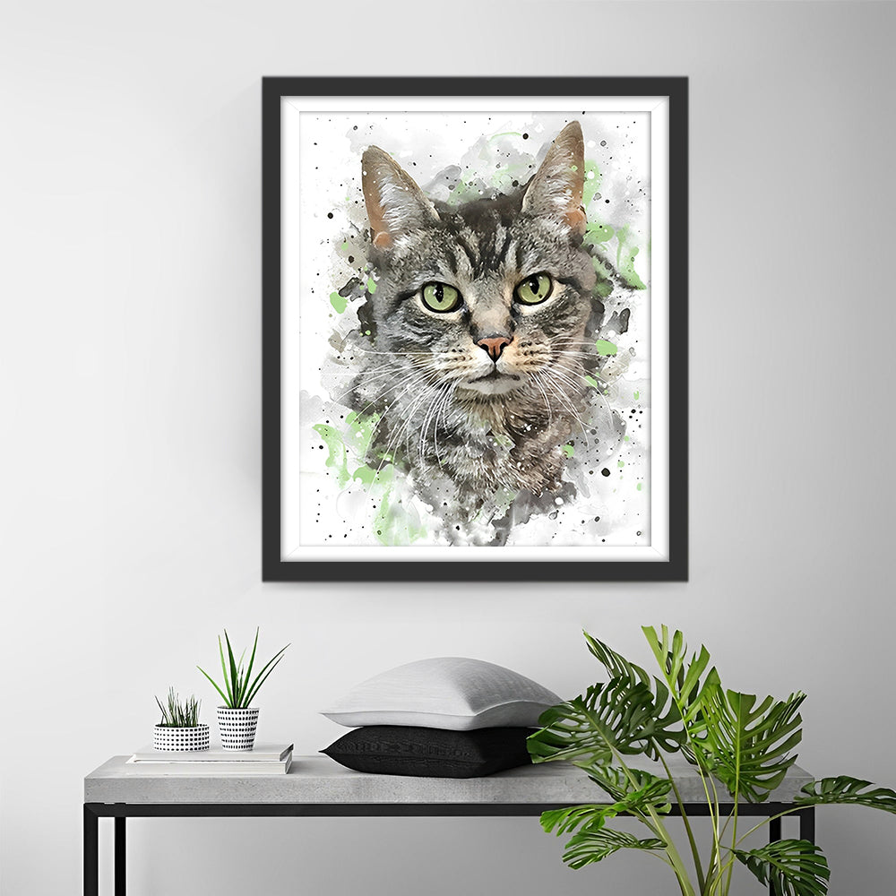Grijze Kitten met Groene Ogen Diamond Painting