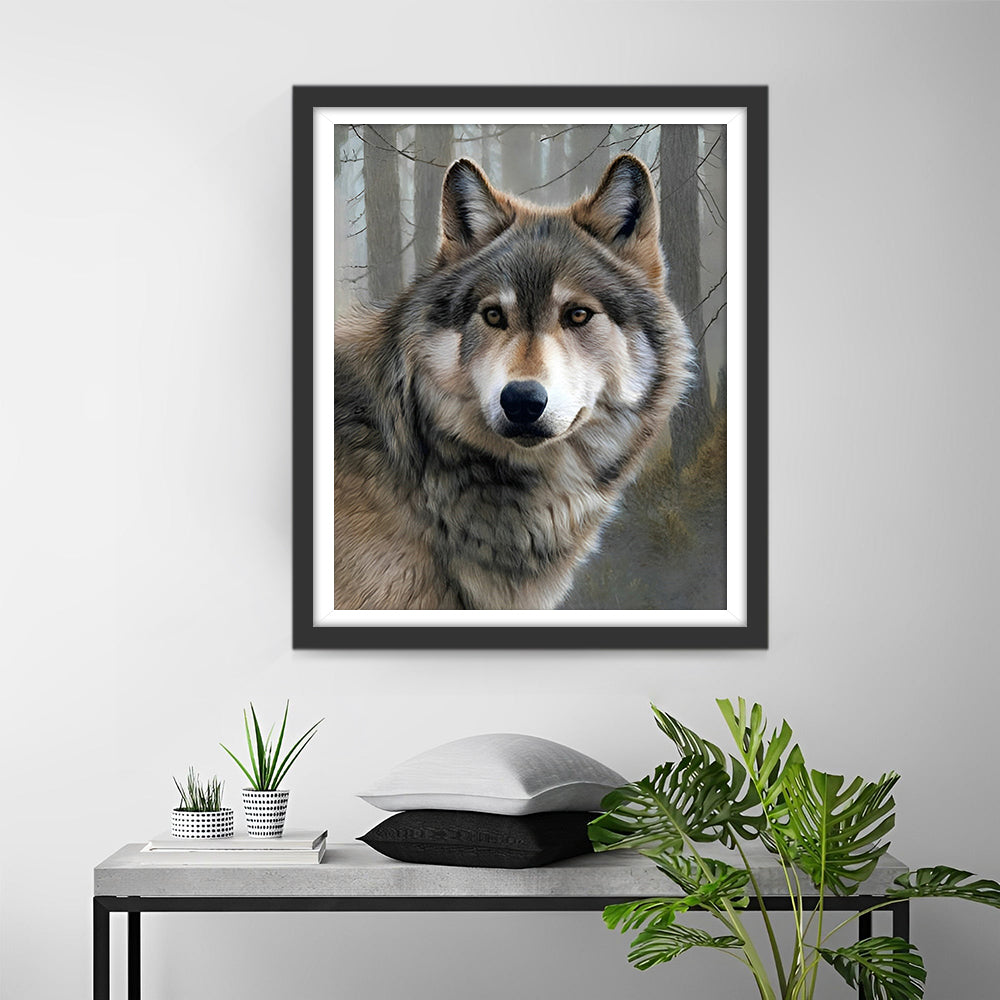 Grijze Wolf in het Bos Diamond Painting