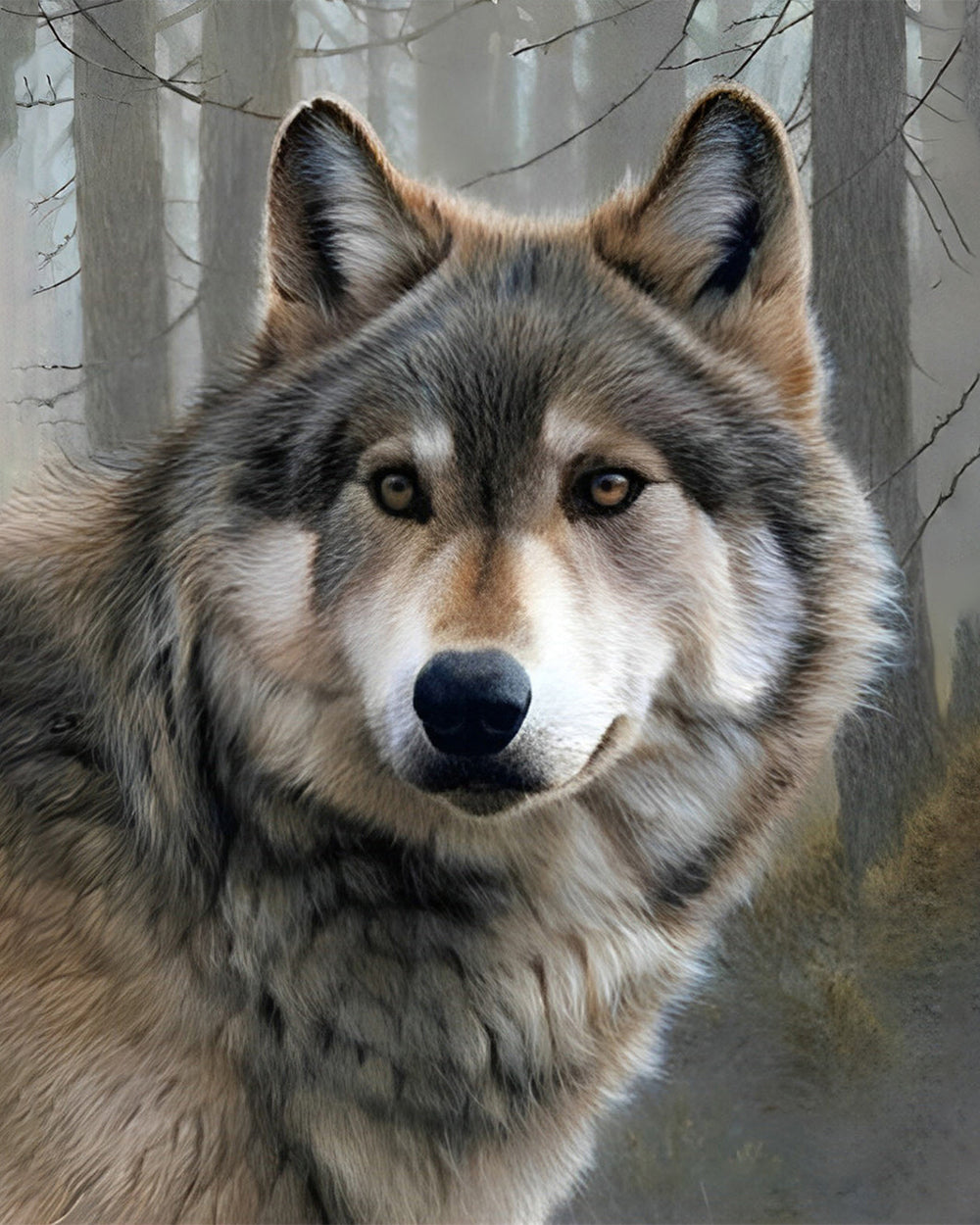 Grijze Wolf in het Bos Diamond Painting