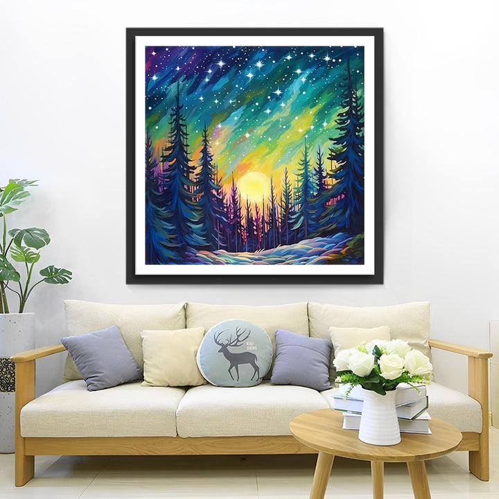 Groen Aurora Bos Diamond Painting