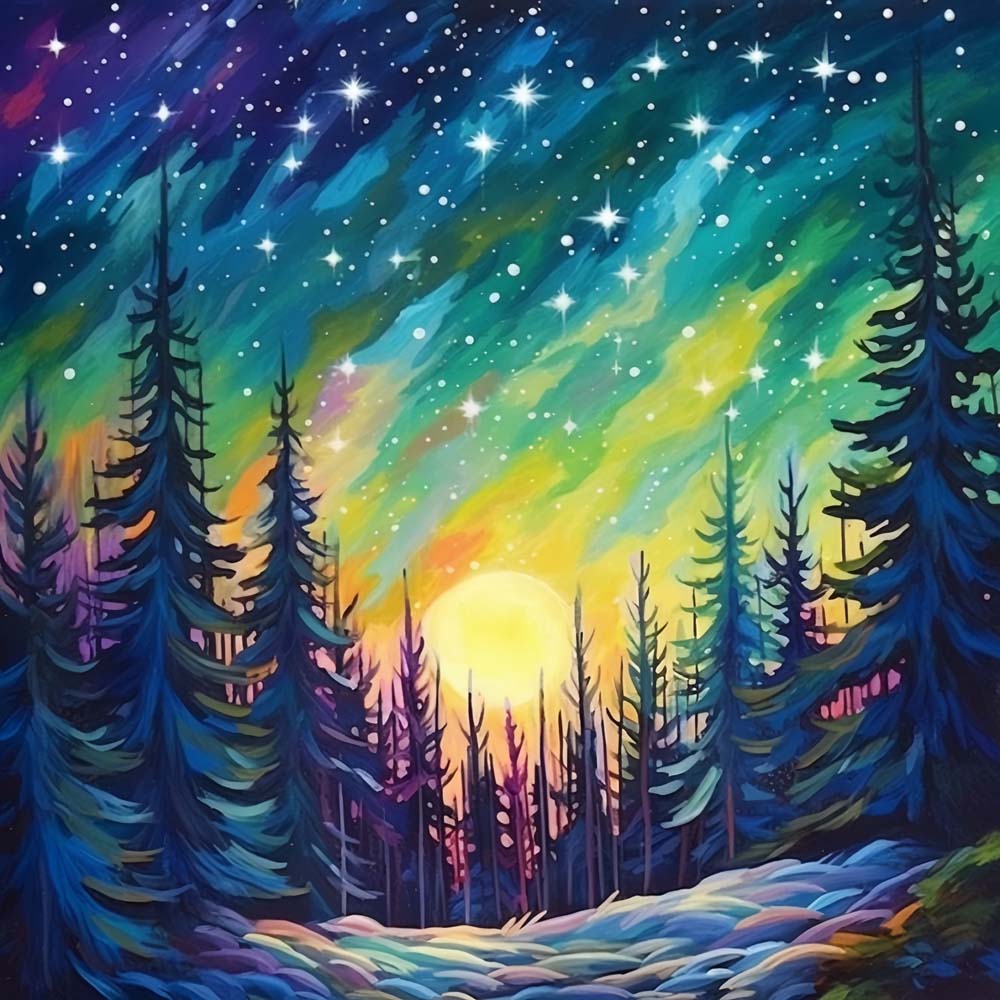 Groen Aurora Bos Diamond Painting