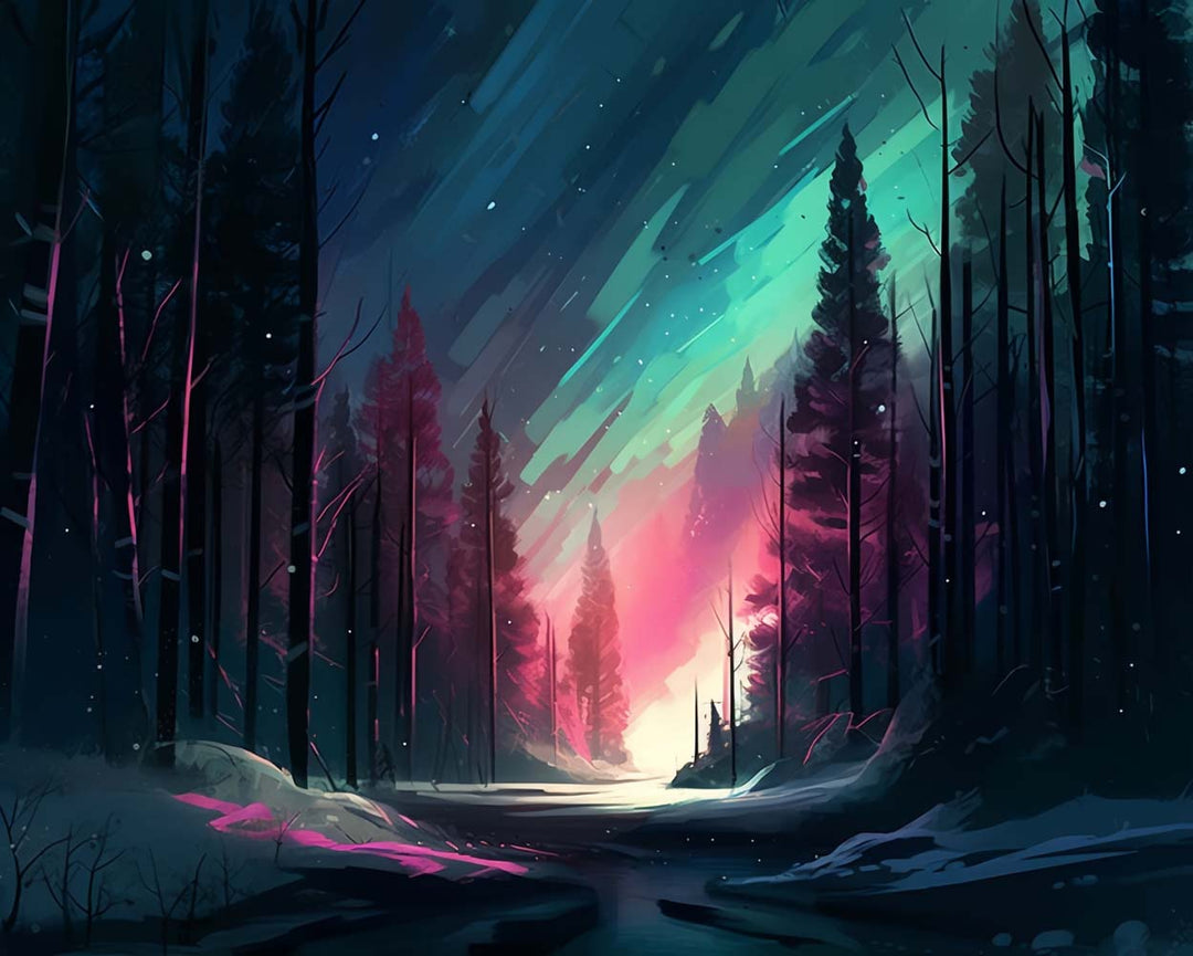 Groene Aurora in het Bos Diamond Painting