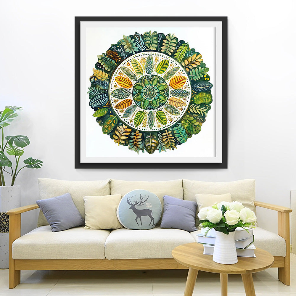 Groene Blad Mandala Diamond Painting