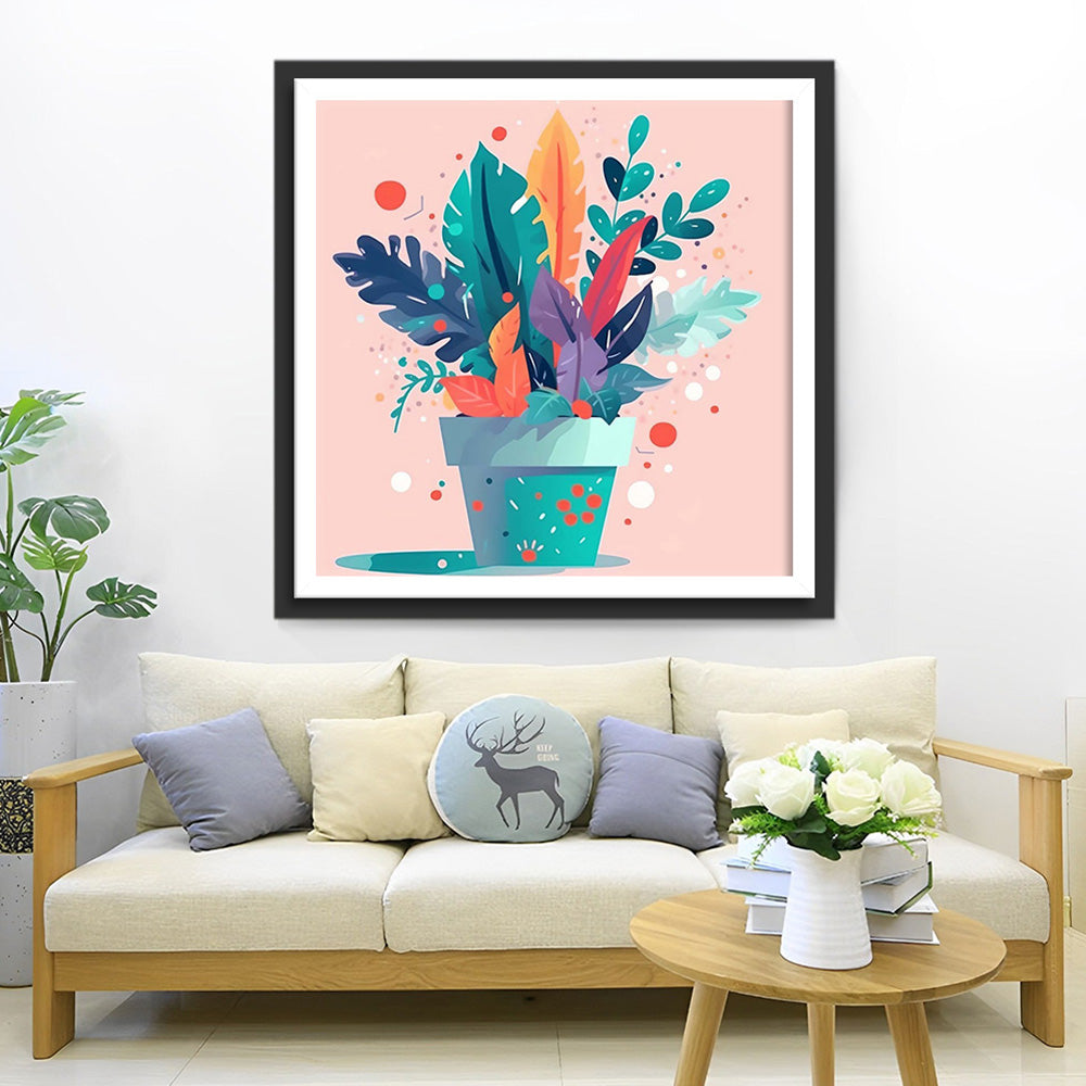 Groene Bladeren in de Pot Diamond Painting