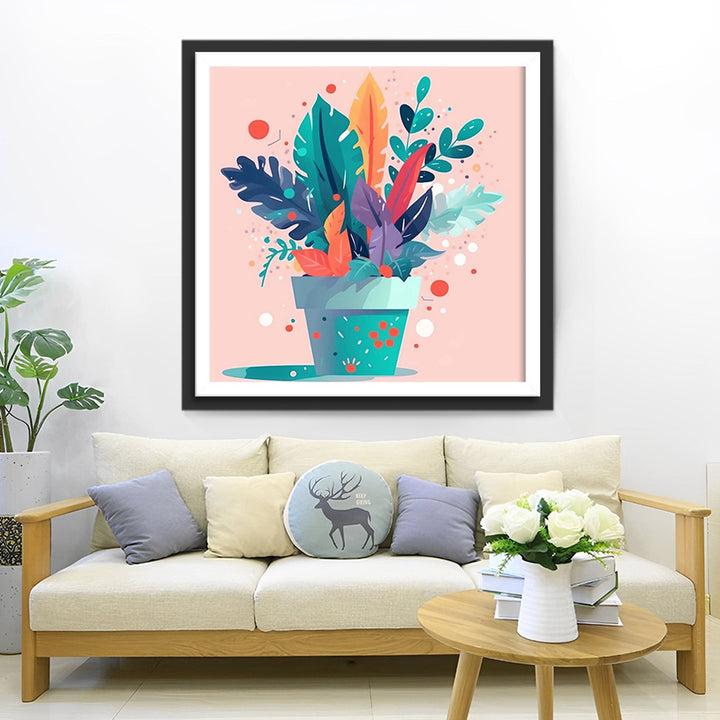 Groene Bladeren in de Pot Diamond Painting