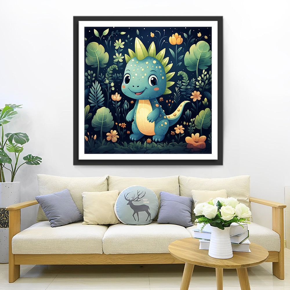 Groene Cartoon Dinosaurus in de Jungle Diamond Painting