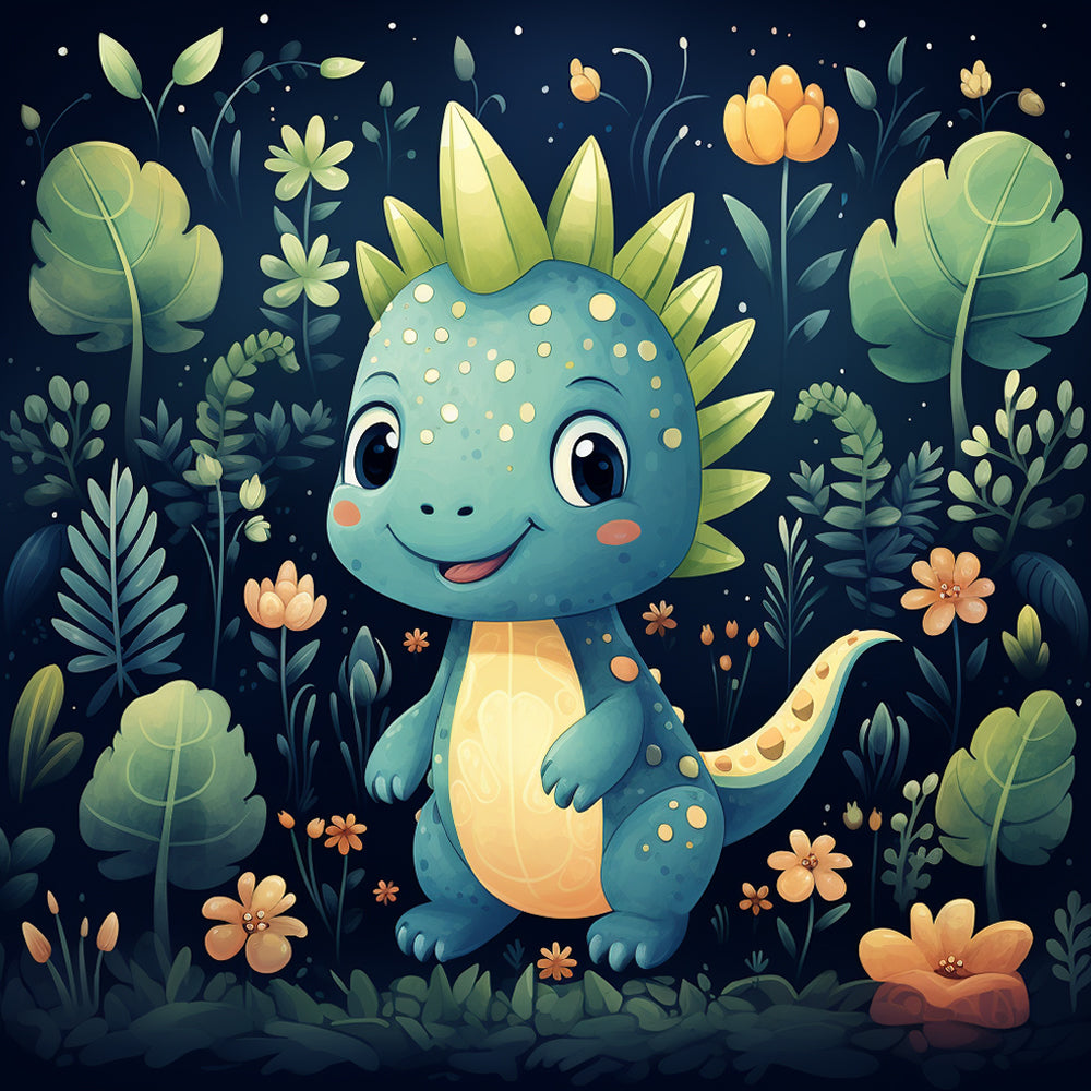 Groene Cartoon Dinosaurus in de Jungle Diamond Painting