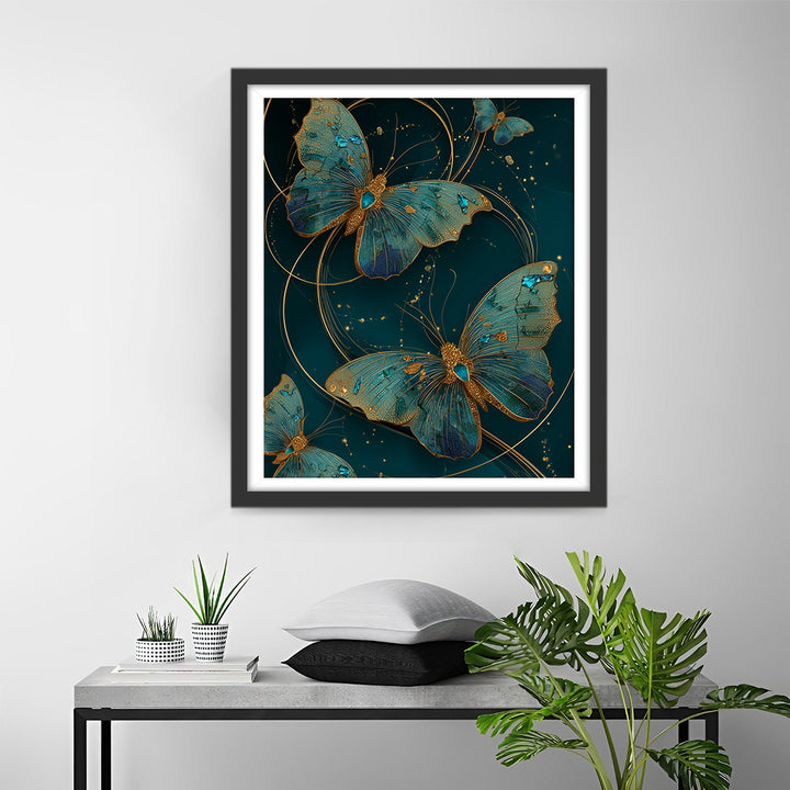 Groene en Gouden Vlinders Diamond Painting