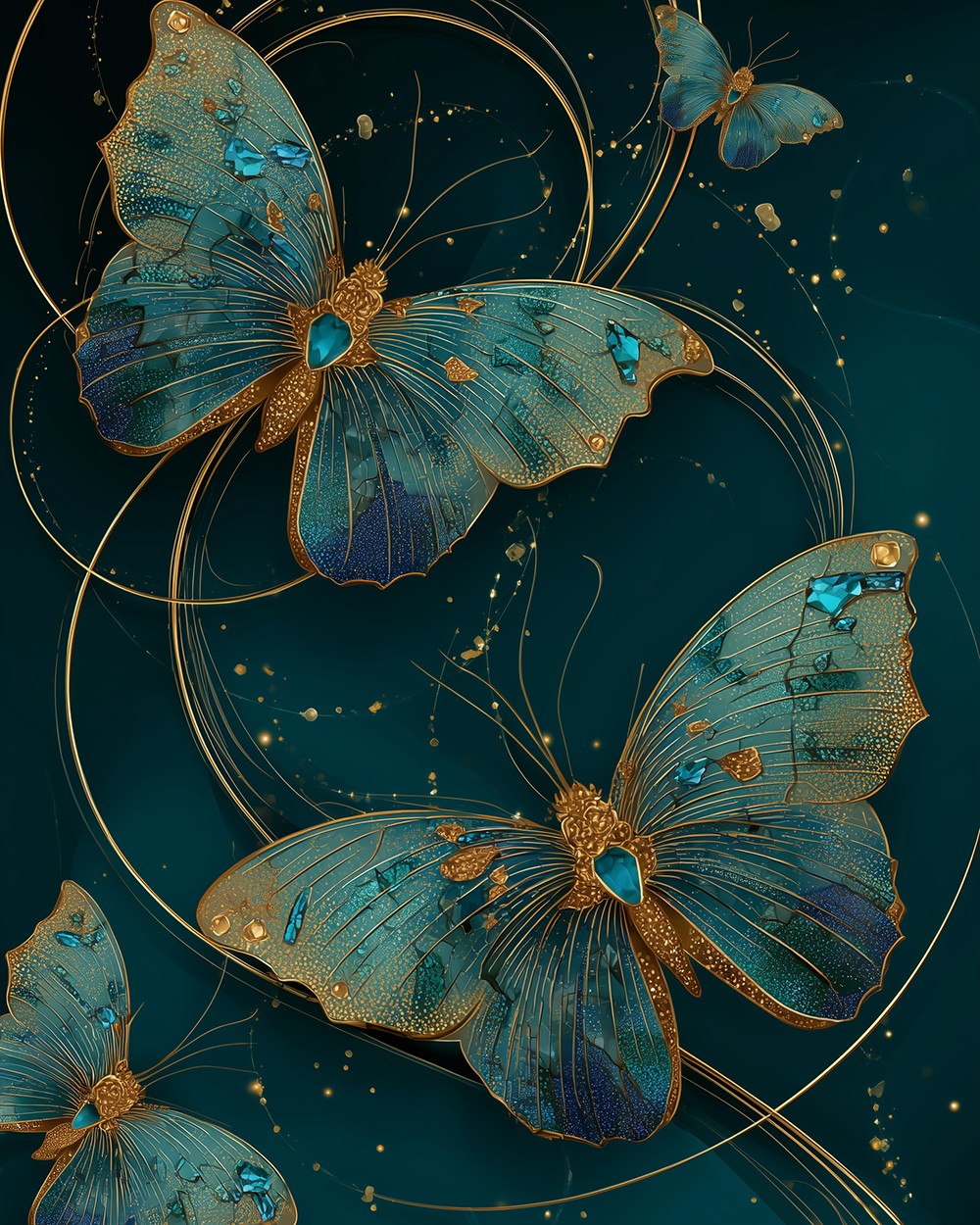 Groene en Gouden Vlinders Diamond Painting