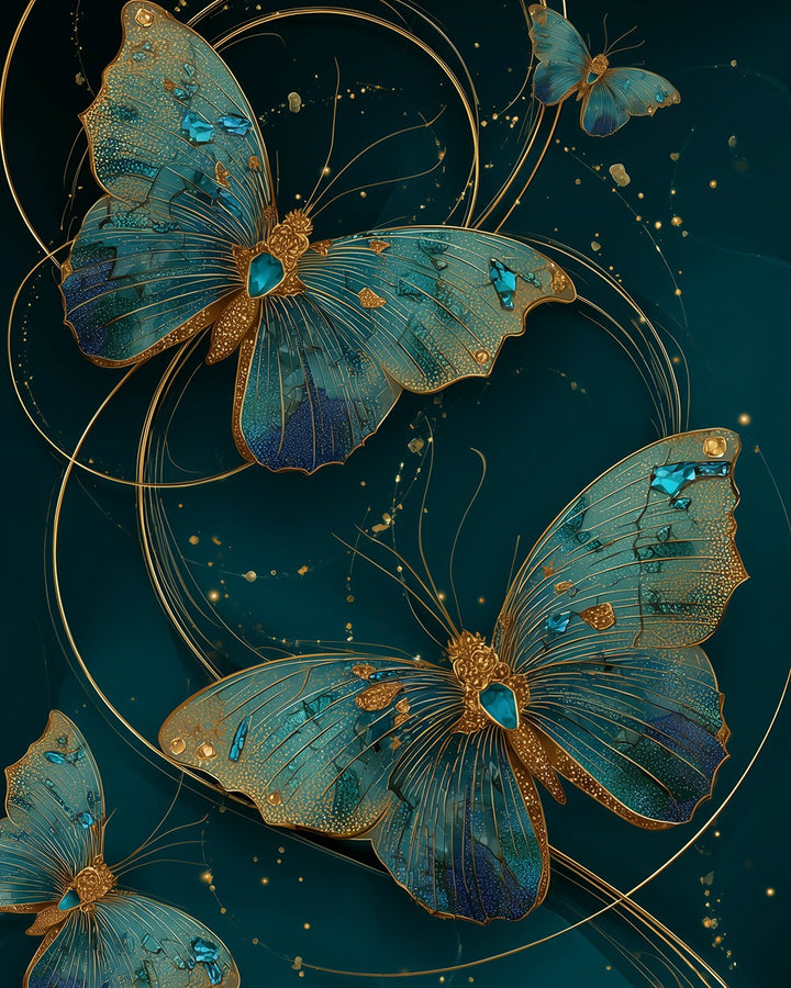 Groene en Gouden Vlinders Diamond Painting