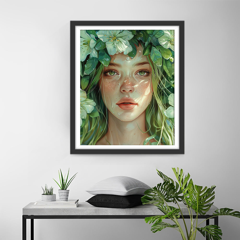 Groenogige Vrouwen en Groene Bloemen Diamond Painting