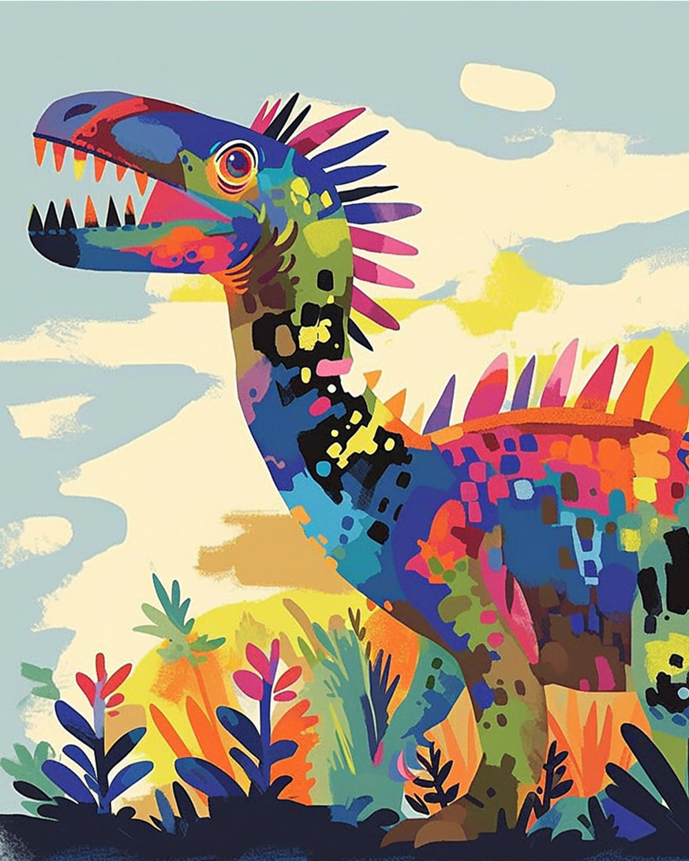 Grote Abstracte Kleurrijke Dinosaurus Diamond Painting