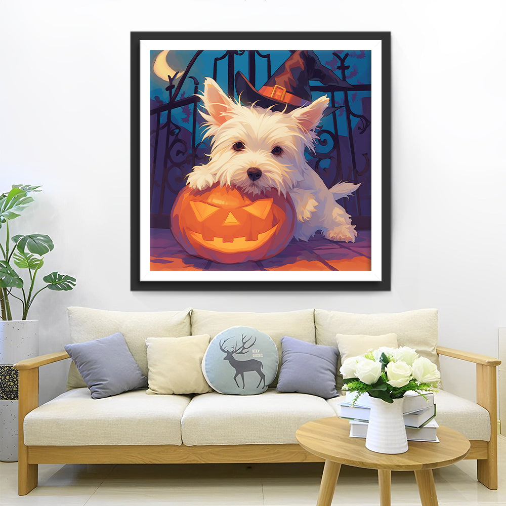 Halloween-Pompoenen en West Highland White Dog Diamond Painting