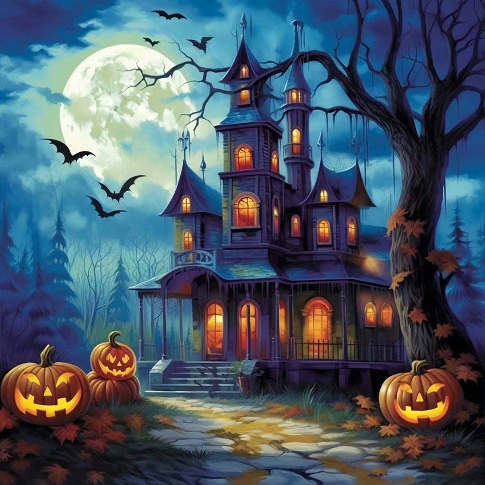 Halloweenkasteel en Pompoenlantaarn Diamond Painting