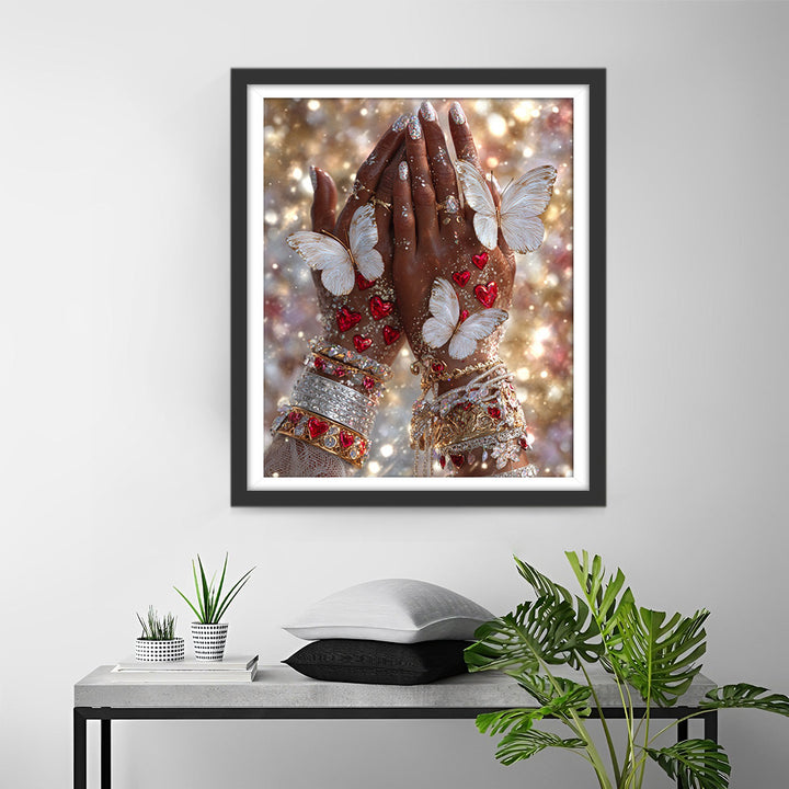 Handen Versierd met Juwelen en Vlinders Diamond Painting