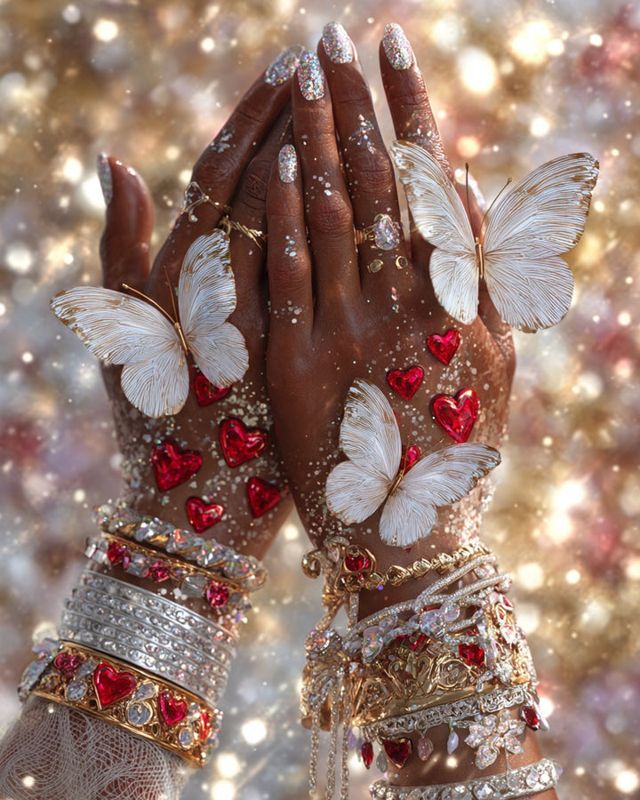 Handen Versierd met Juwelen en Vlinders Diamond Painting