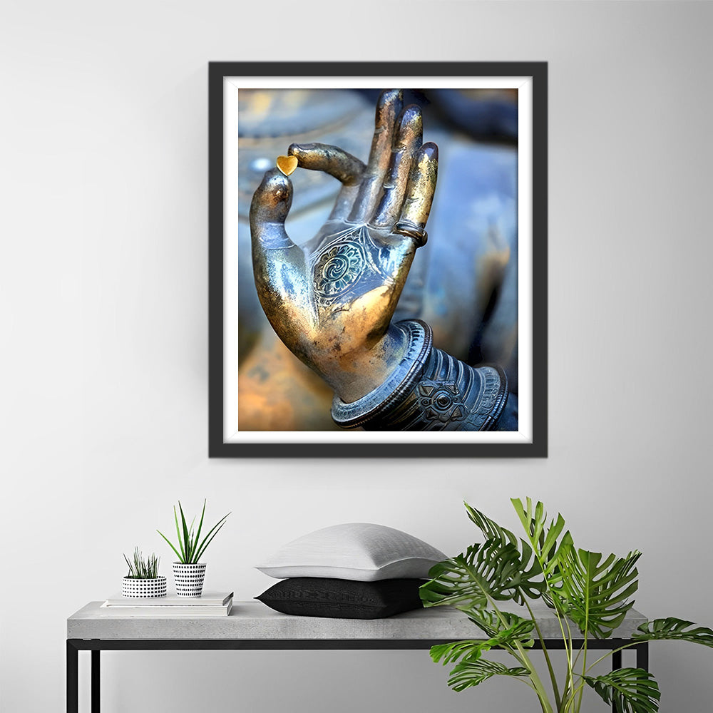 Hart in de Hand van het Boeddhabeeld Diamond Painting