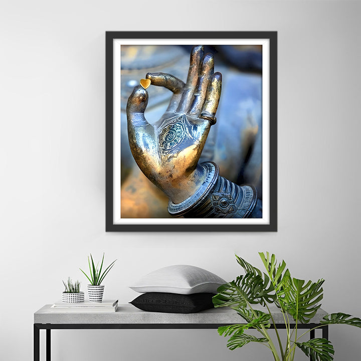 Hart in de Hand van het Boeddhabeeld Diamond Painting