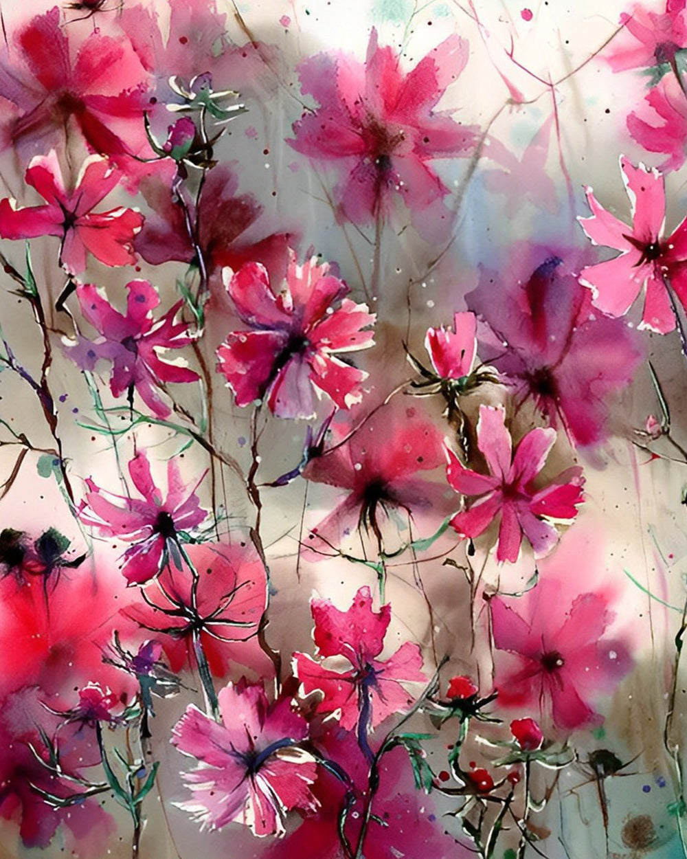 Helder Rode Bloemen Diamond Painting
