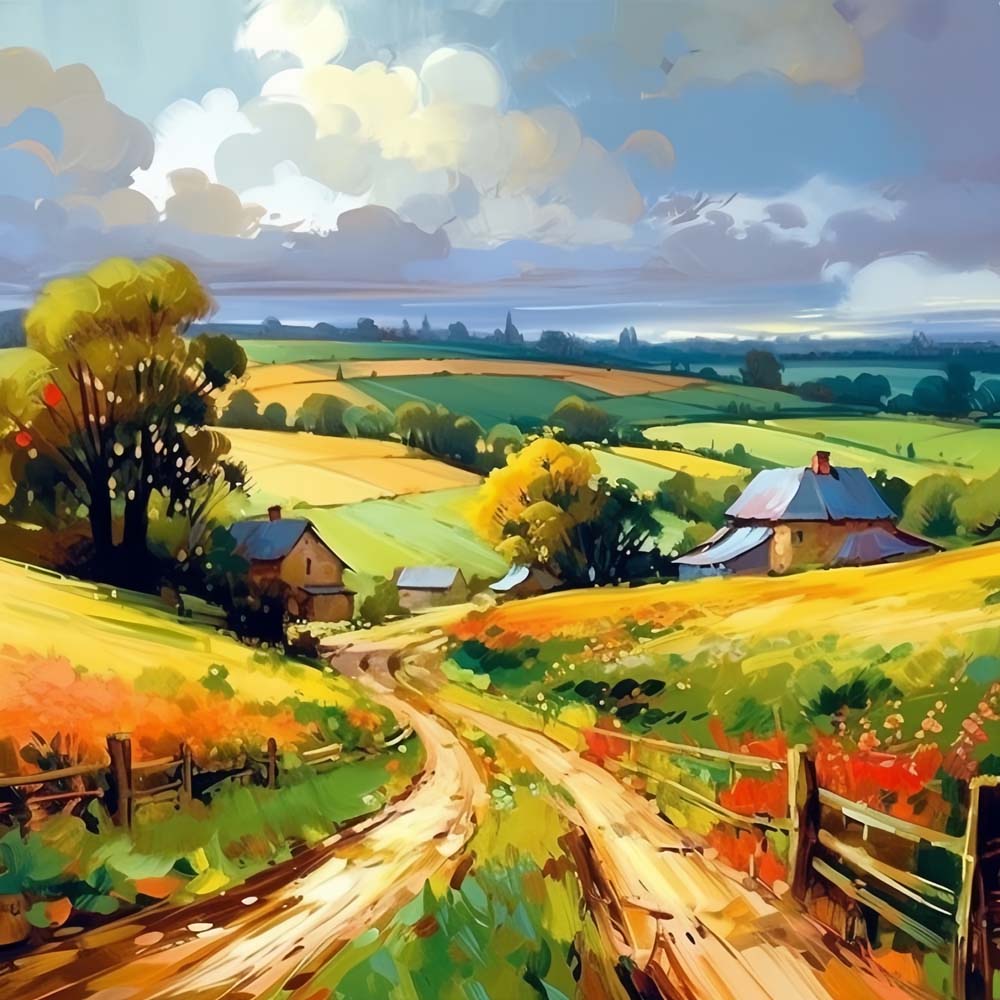 Herfstakkerland en Cottage Diamond Painting