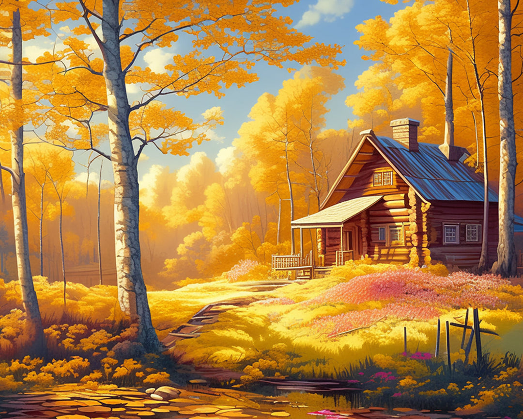 Herfstbos Chalet Diamond Painting