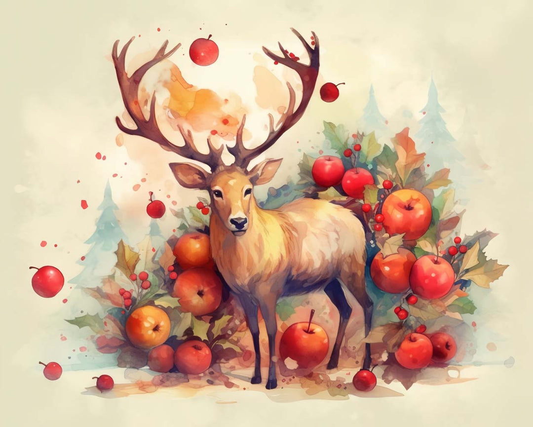 Hert en Rode Appels Diamond Painting