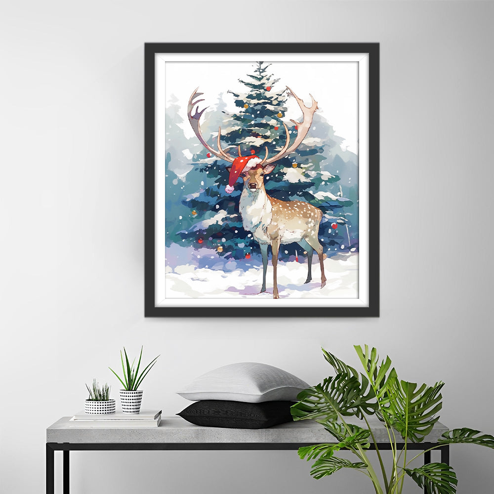 Hert voor de Kerstboom Diamond Painting