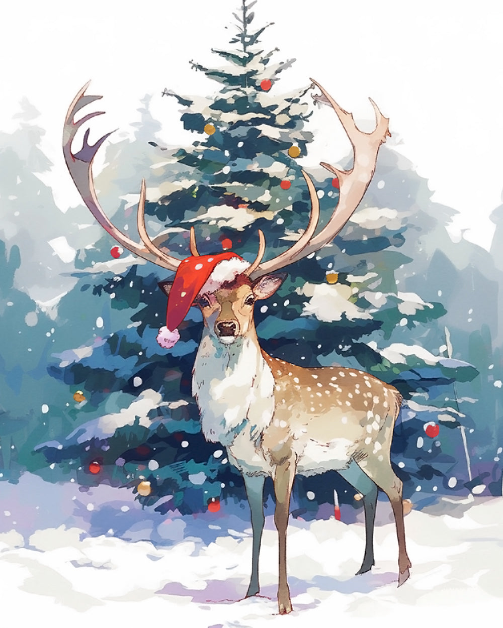 Hert voor de Kerstboom Diamond Painting