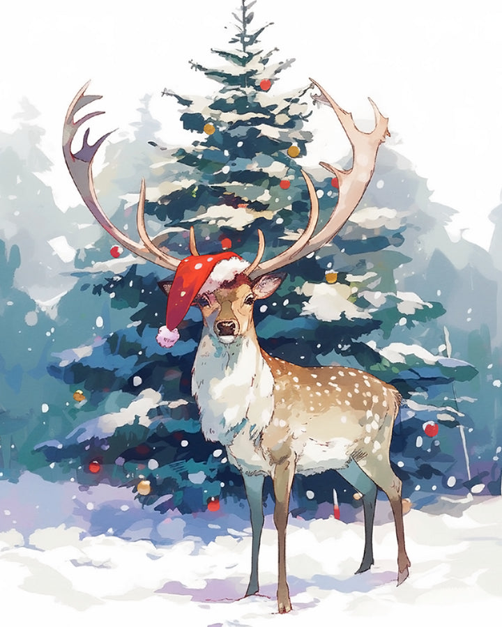 Hert voor de Kerstboom Diamond Painting