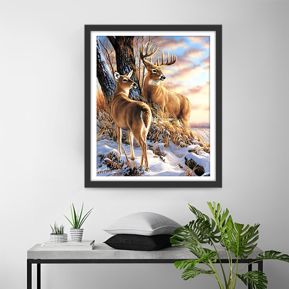 Herten en Sneeuw Diamond Painting