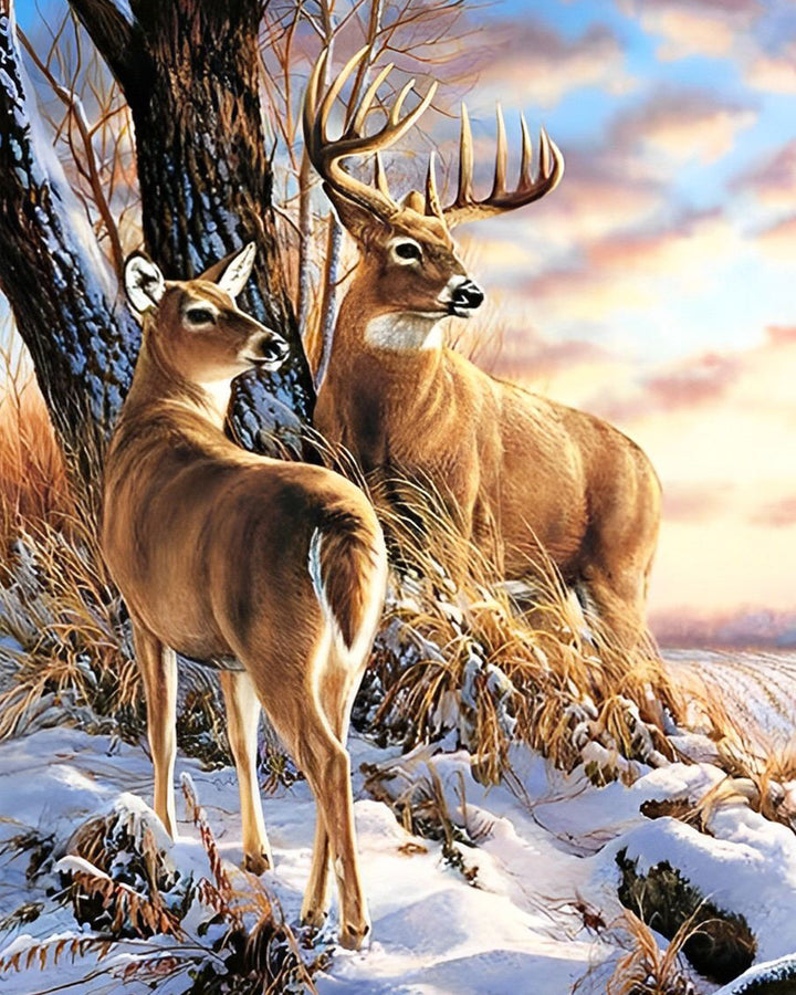 Herten en Sneeuw Diamond Painting