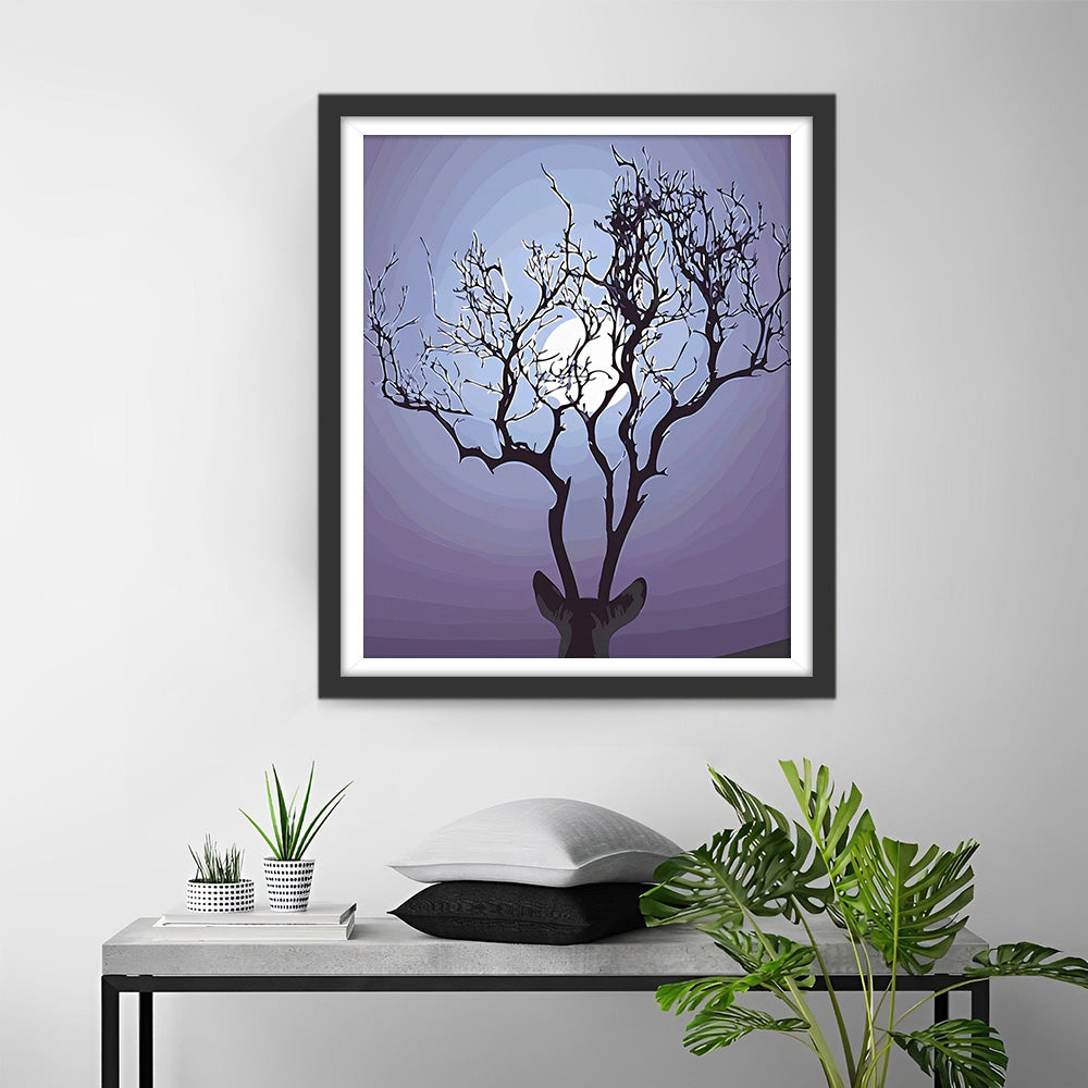 Hertshoornboom en Eenzame Maan Diamond Painting