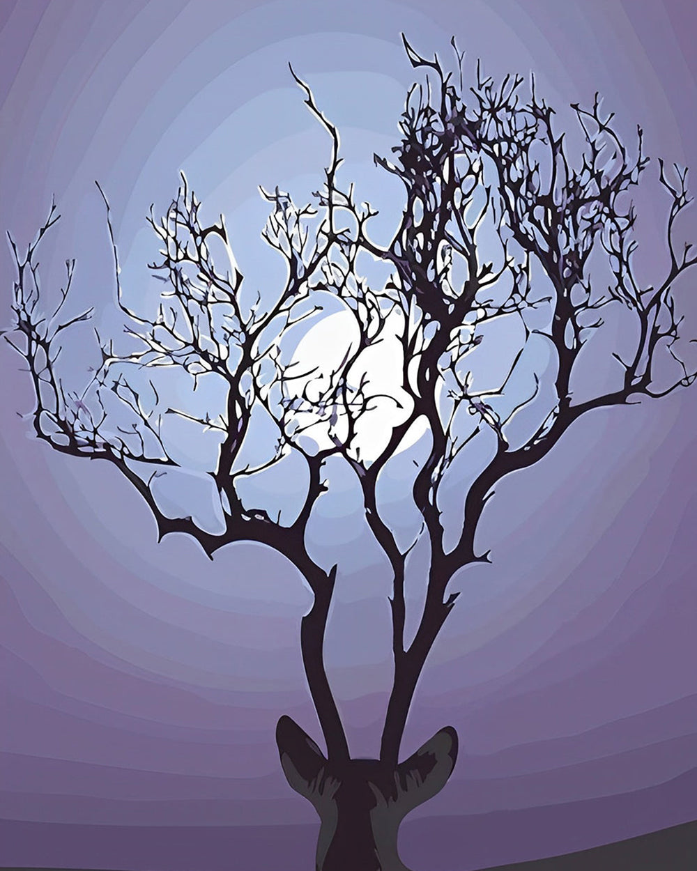 Hertshoornboom en Eenzame Maan Diamond Painting