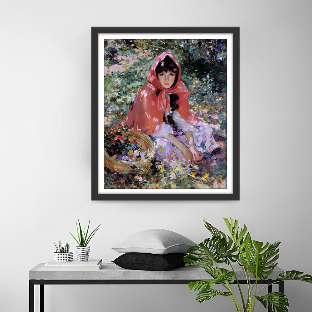 Het Boerenmeisje dat Bloemen Plukt Diamond Painting