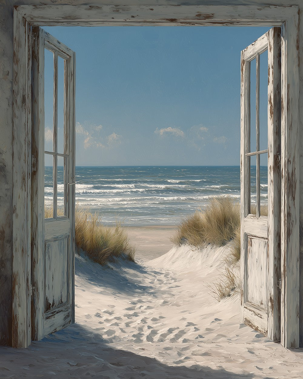 Het Strand en de Zee Buiten de Deur Diamond Painting