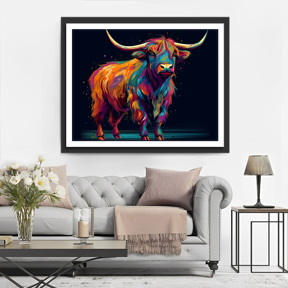 Highland Koe in het Donker Diamond Painting